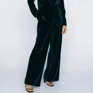 NastyGal Velvet Tailored Trousers - Color: Emerald - Size: 12